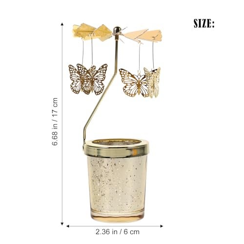 Garneck Spinning Candle Holder Butterfly Design Rotating Tealight Candle Stand Gold Candle Holder Gift for Home Party Christmas Wedding (Golden) - Image 4