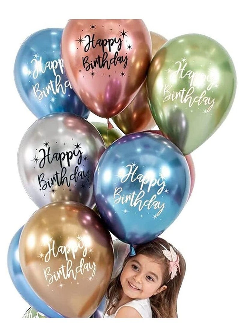 Party Propz Happy Birthday Printed Metallic Chrome Balloons 10pcs - Image 2