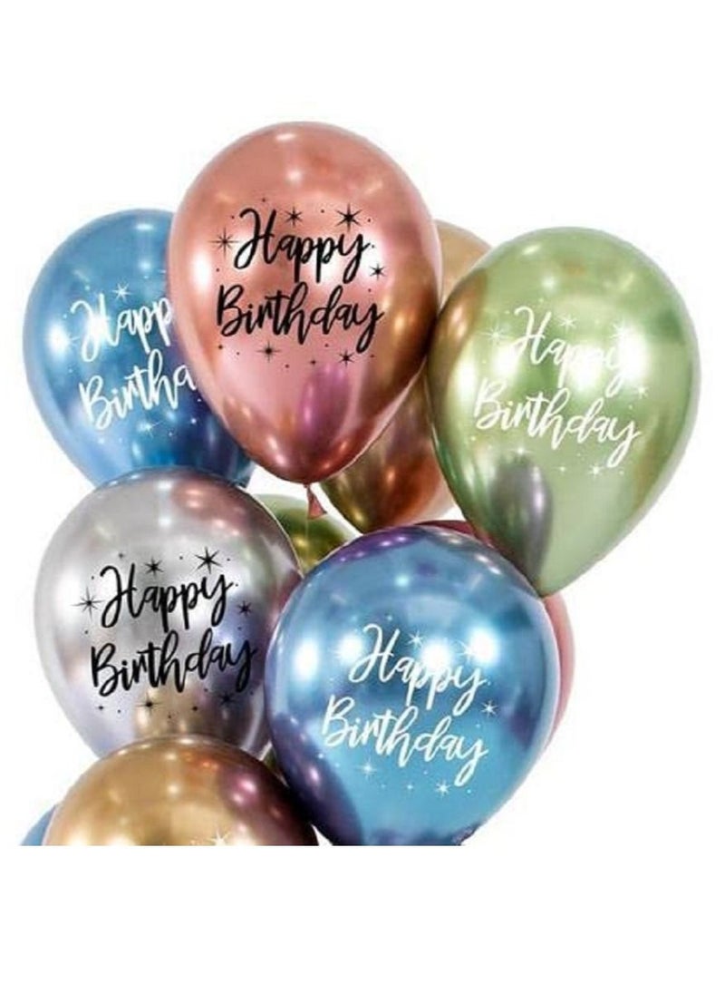 Party Propz Happy Birthday Printed Metallic Chrome Balloons 10pcs - Image 1