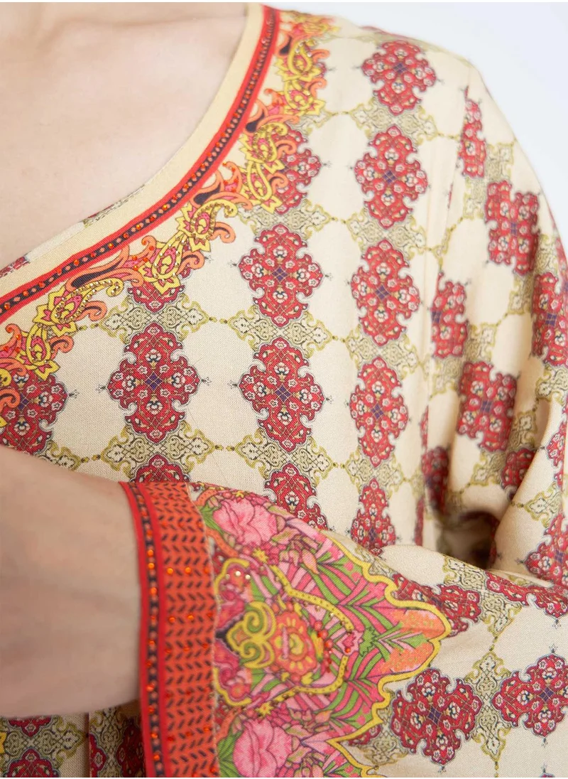 KASHKHA A-line Digital Print Jalabiya with Foil Work