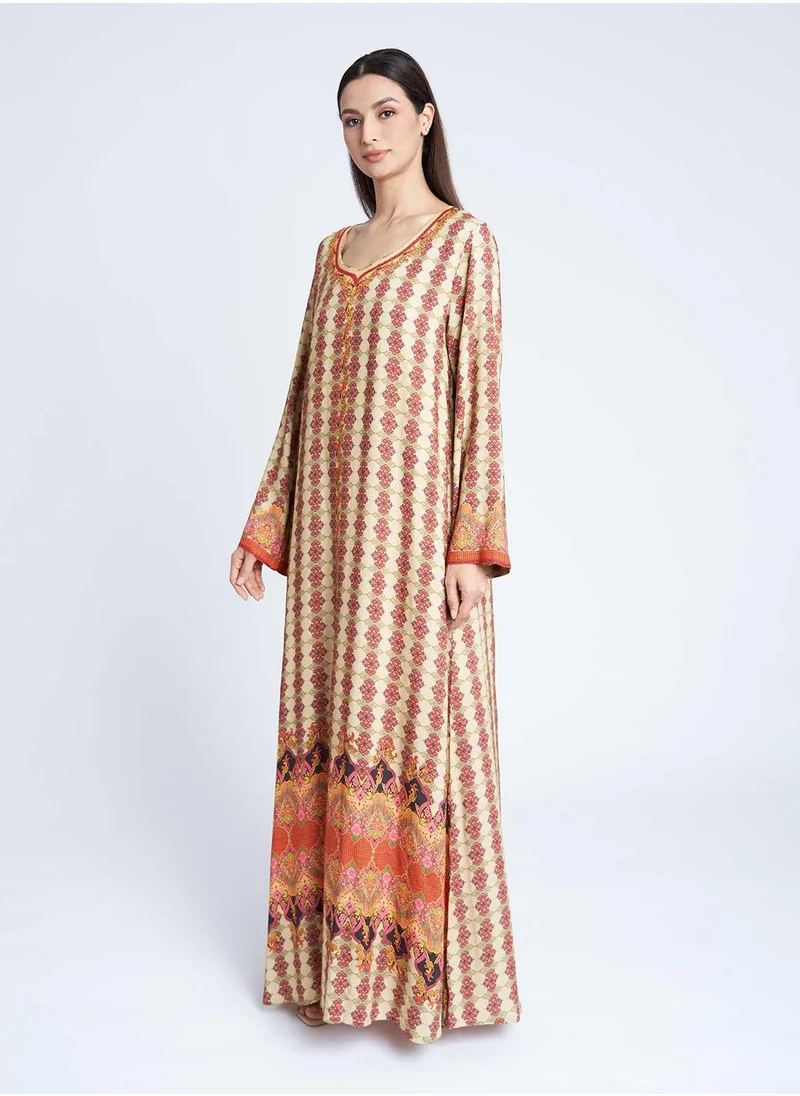 KASHKHA A-line Digital Print Jalabiya with Foil Work
