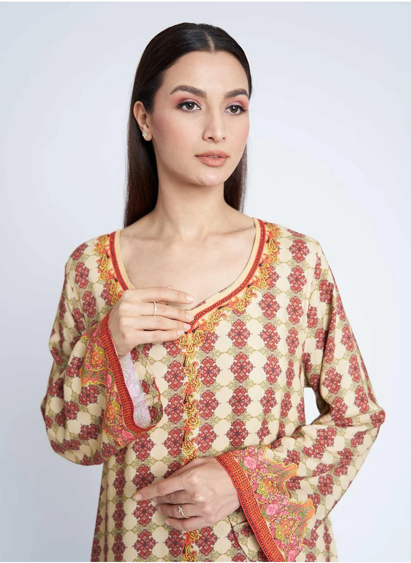 KASHKHA A-line Digital Print Jalabiya with Foil Work