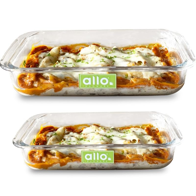 Allo طبق خبز زجاجي مستطيل من البورسليكات، صينية خبز، آمنة للفرن والميكروويف، مجموعة من 2 1000 مل، 1600 مل شفاف - Image 1