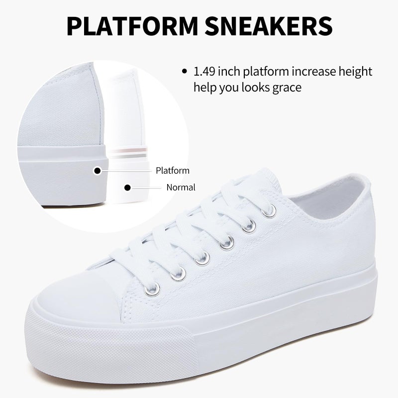 SERNIAL Womens White Platform Sneakers Low Top Platform Shoes Black Canvas Shoes for Women(Full White,US7) - Image 3