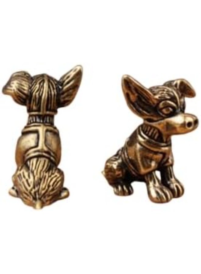 My Souq Store: Mini Brass Chihuahua/Terrier Dog Figurine Single Antique Desktop Accent Sculpture - Image 1
