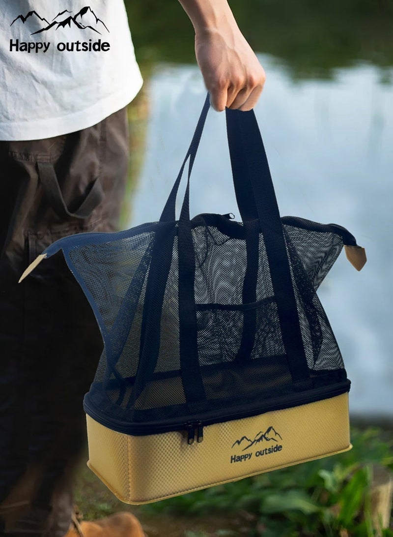 happy outside Thermal Insulated Lunch Box with Mesh Bag, Enlarge Size 40x19x(10+30)cm (Khaki ) - Image 5