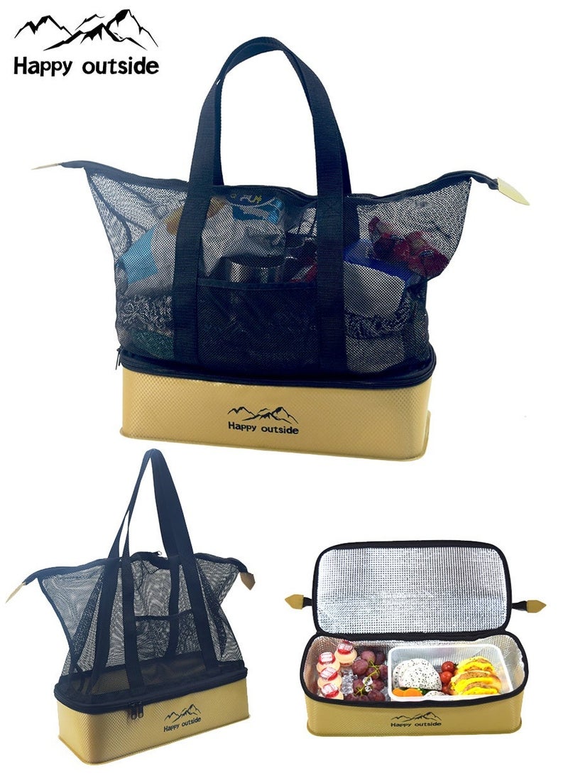 happy outside Thermal Insulated Lunch Box with Mesh Bag, Enlarge Size 40x19x(10+30)cm (Khaki ) - Image 2