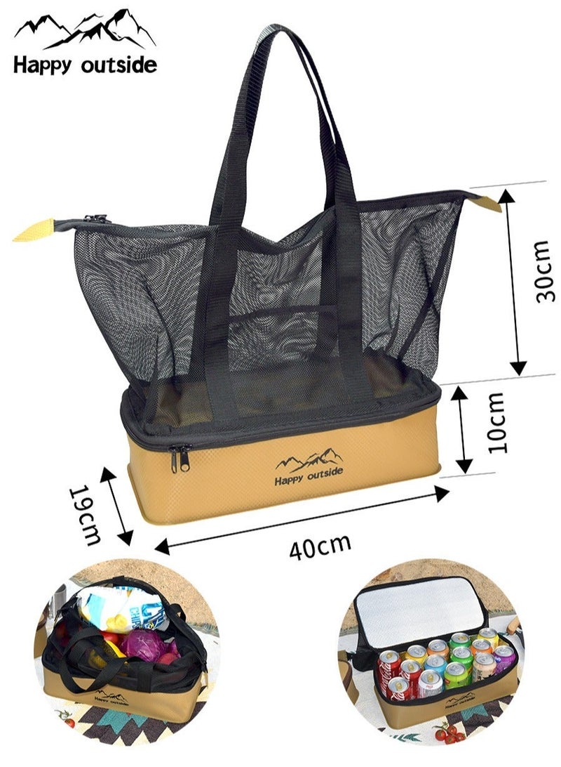 سعيد خارج علبة الغداء المعزولة حراريا مع حقيبة الشبكة ، وزيادة الحجم: 40x19x (10 + 30) سم (الخاكي) - Image 2