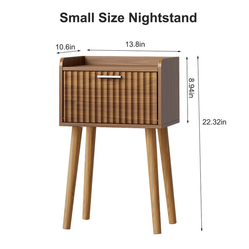 LAATOOREE Small Nightstands Set of 2, Side End Table, Bedside Table with Fluted Door, Solid Wood Feet; for Bedroom, Small Bed - Image 4