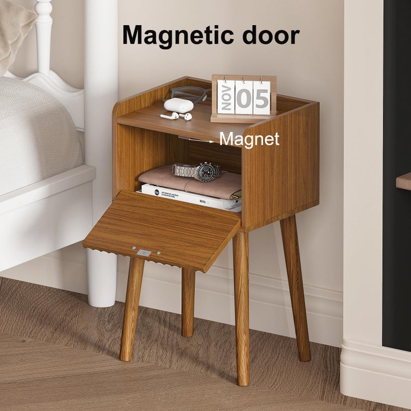 LAATOOREE Small Nightstands Set of 2, Side End Table, Bedside Table with Fluted Door, Solid Wood Feet; for Bedroom, Small Bed - Image 5