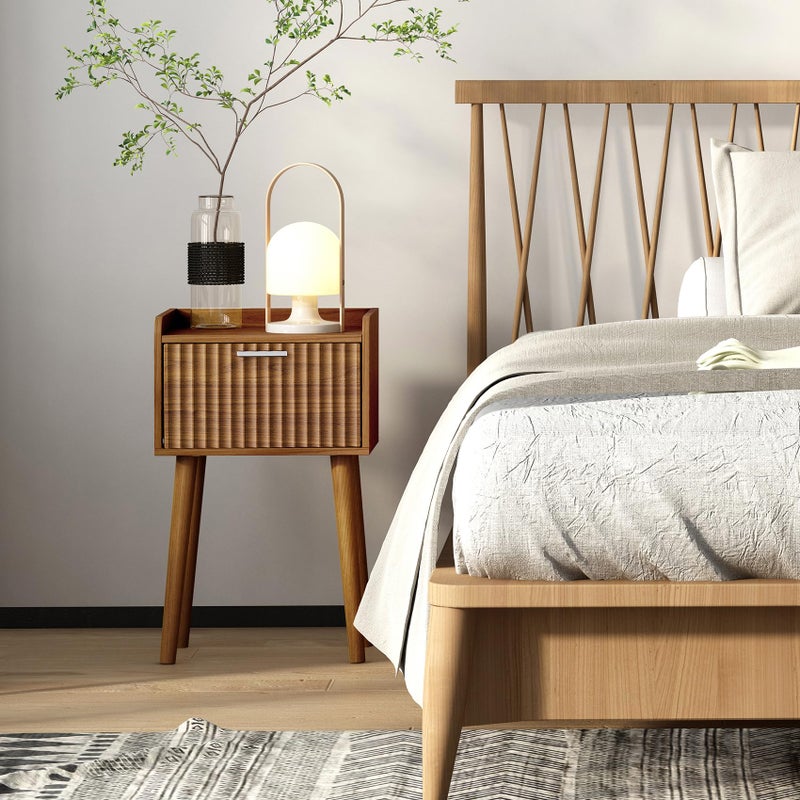 LAATOOREE Small Nightstands Set of 2, Side End Table, Bedside Table with Fluted Door, Solid Wood Feet; for Bedroom, Small Bed - Image 3