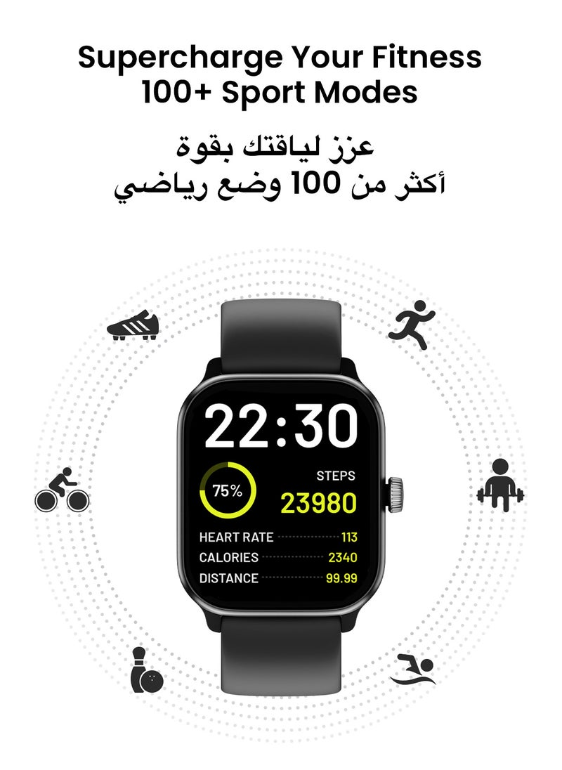TinyMoose Smartwatch Tempo With 1.43 inch HD AMOLED Display / 15 Day Battery Life / 100+ Sport Modes / IP68 Waterproof / Bluetooth Calling / Heart Rate Monitoring / SPO2 / GPS / Ultra Smart Watch - Midnight Black  - Image 2