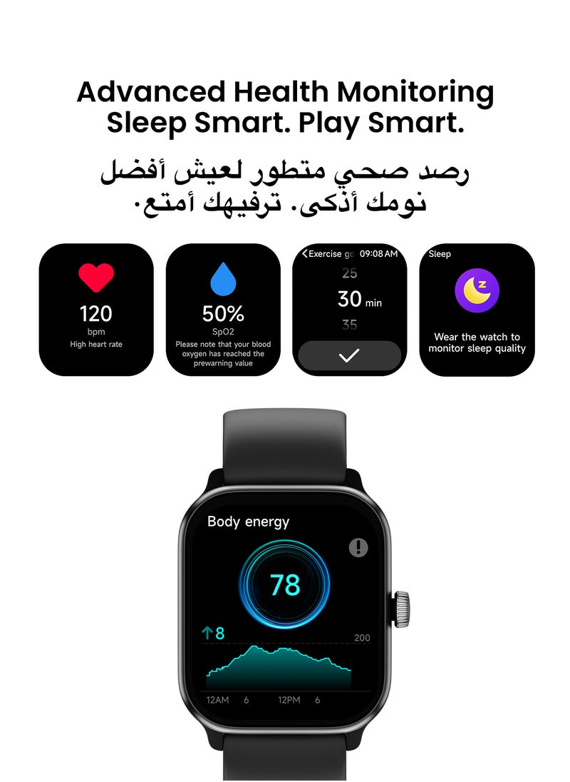 TinyMoose - Smartwatch Tempo With 1.43 inch HD AMOLED Display / 15 Day Battery Life / 100+ Sport Modes / IP68 Waterproof / Bluetooth Calling / Heart Rate Monitoring / SPO2 / GPS / Ultra Smart Watch - Midnight Black - Image 1