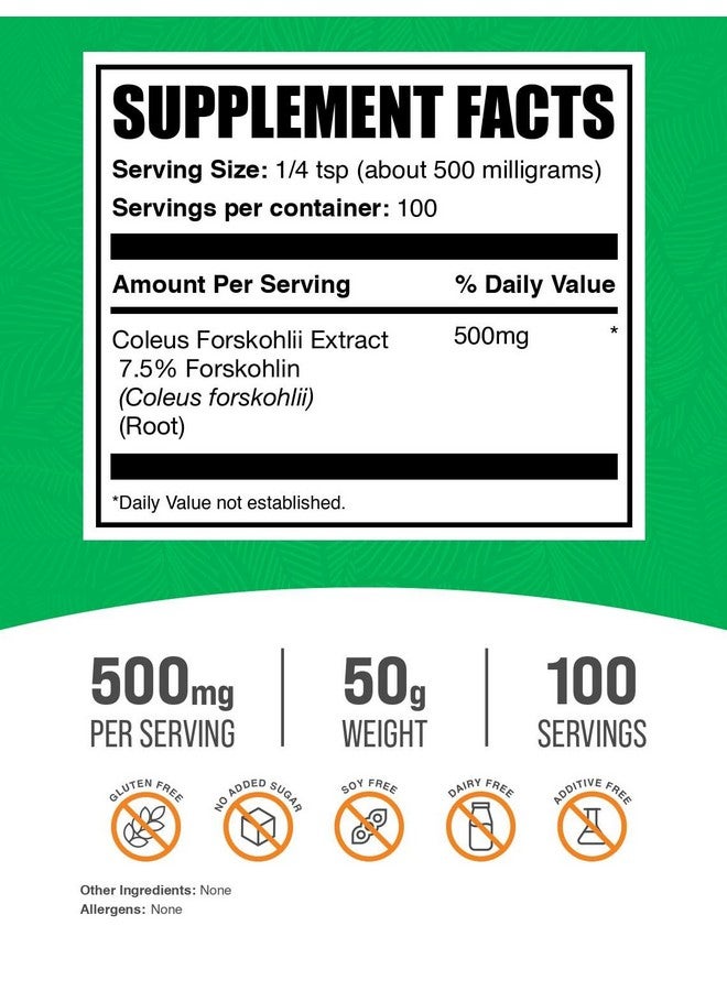 BulkSupplements.com Coleus Forskohlii Extract Powder - Forskolin Supplement, Forskolin Powder - Herbal Supplement, Gluten Free, 500mg per Serving, 50g (1.8 oz) (Pack of 1) - Image 2