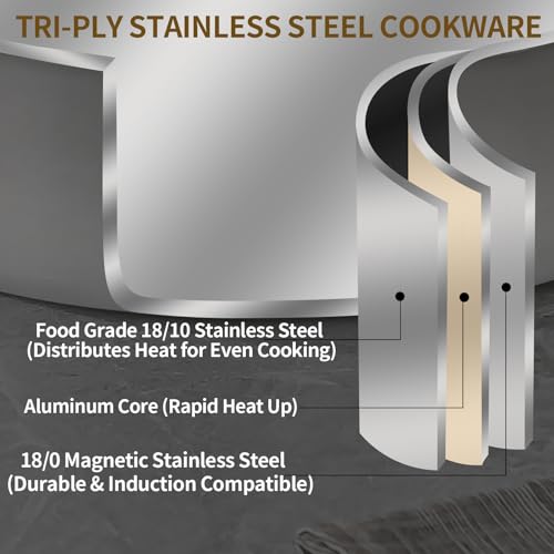 DELARLO Tri-Ply Stainless Steel 6 Quart Braiser Pan with Lid Induction Rondeau Pot With Lid 12inch Deep Frying Pan Large Saute Pan Heavy Duty Style Compatible With All Cooktops Up to 650℉ - Image 2
