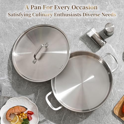 DELARLO Tri-Ply Stainless Steel 6 Quart Braiser Pan with Lid Induction Rondeau Pot With Lid 12inch Deep Frying Pan Large Saute Pan Heavy Duty Style Compatible With All Cooktops Up to 650℉ - Image 5