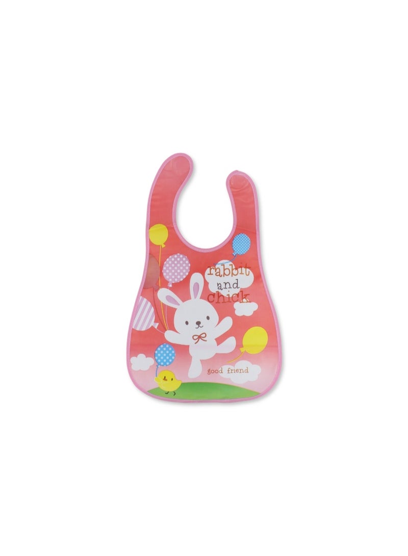 La Frutta PVC Baby Bib with Pocket – Pink with Rabbit Print - Image 1