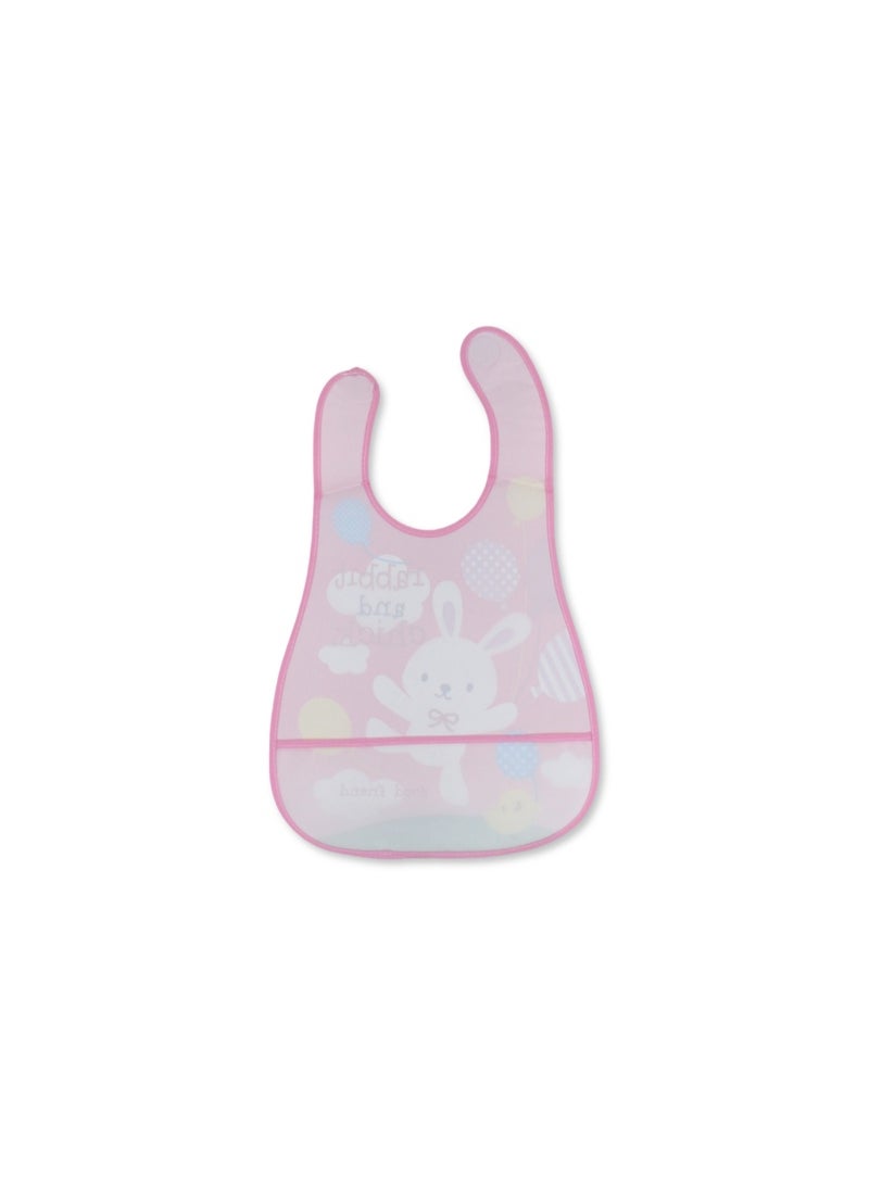 La Frutta PVC Baby Bib with Pocket – Pink with Rabbit Print - Image 2