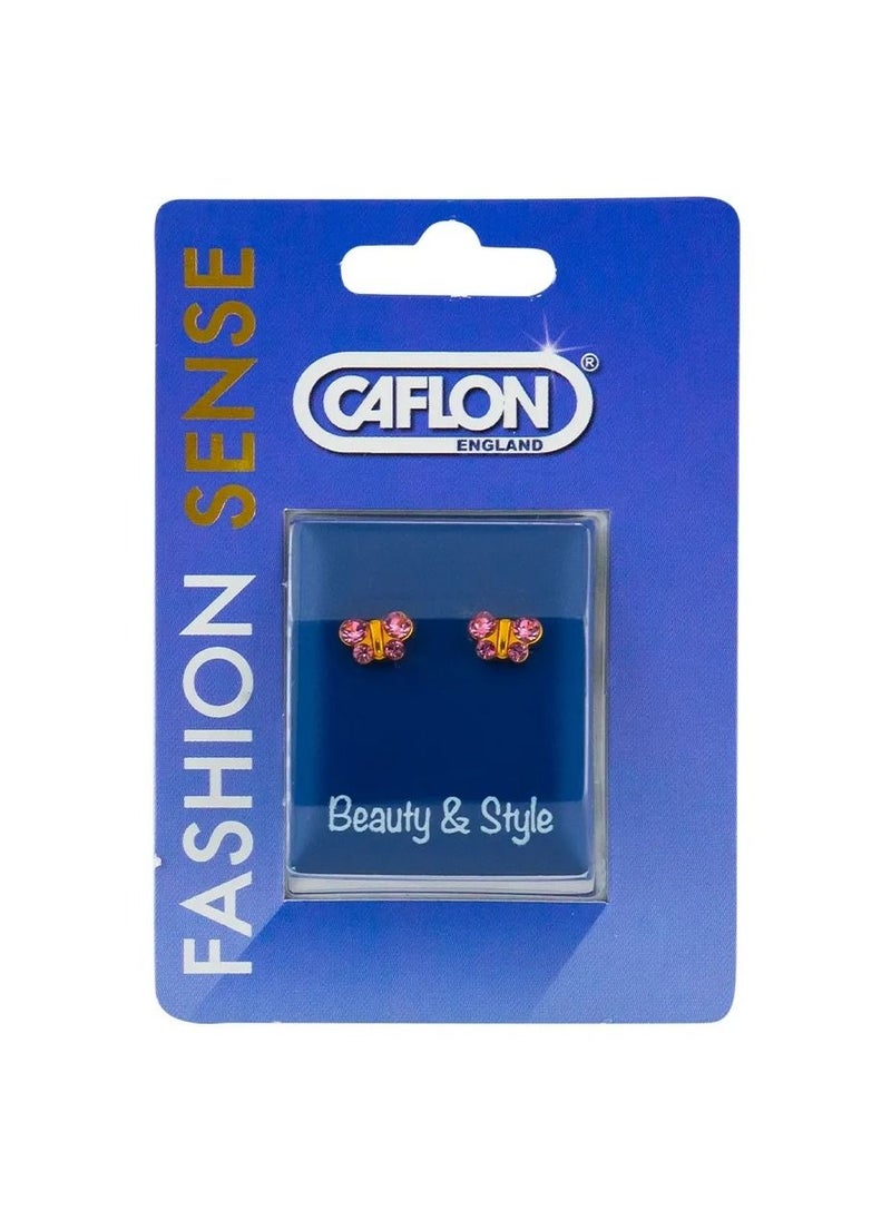 Caflon Caflon Butterfly Earrings - Gold Plated with Light Rose Crystal, Elegant 6mm Design  - Image 1