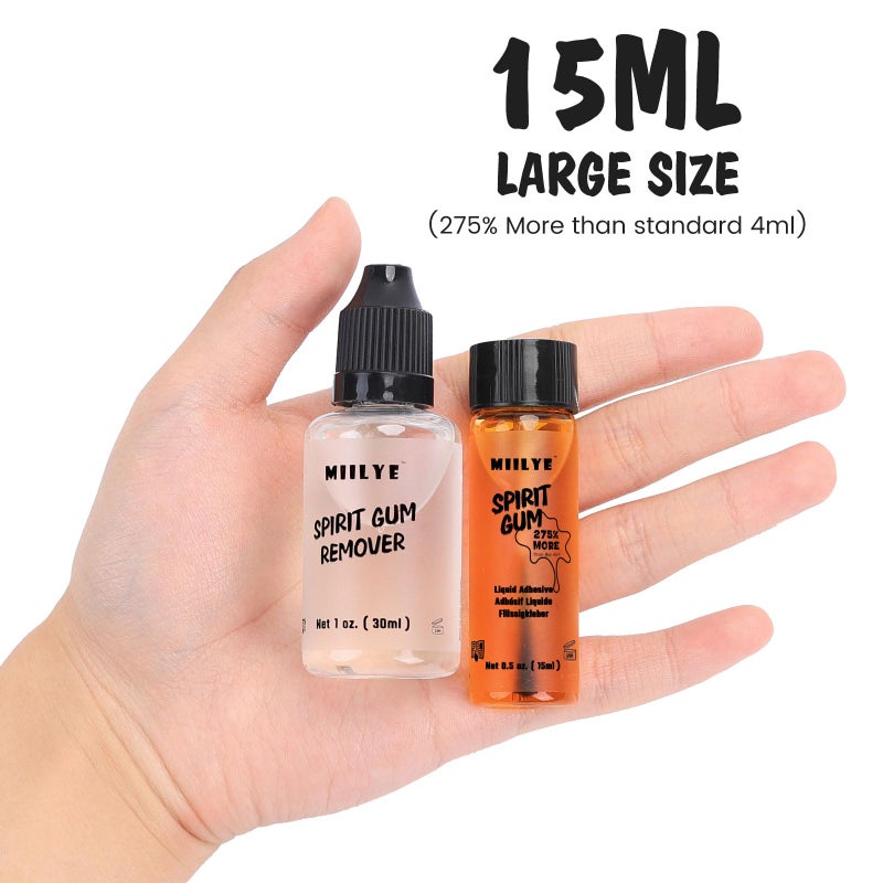 MIILYE Spirit Gum Adhesive and Remover â€“ 15ml Professional Cosmetic Glue for Face, Skin, Body, Stage Special Effect Prosthetics Makeup & Cosplay Wig - Image 4