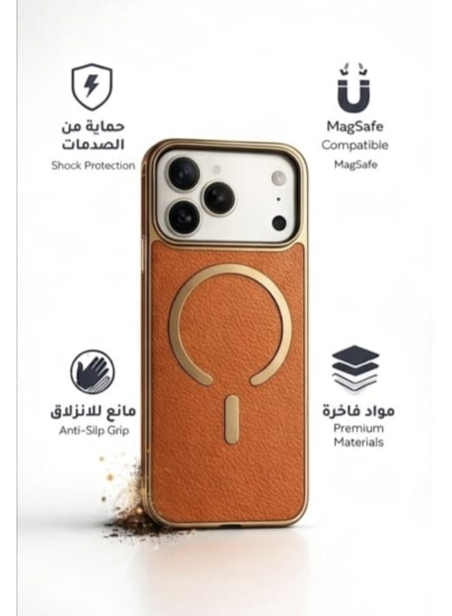 إيكون جراب جلد فاخر برتقالي لهاتف iPhone 17 Pro متوافق مع MagSafe – تصميم أنيق مقاوم للصدمات والخدوش - Image 4