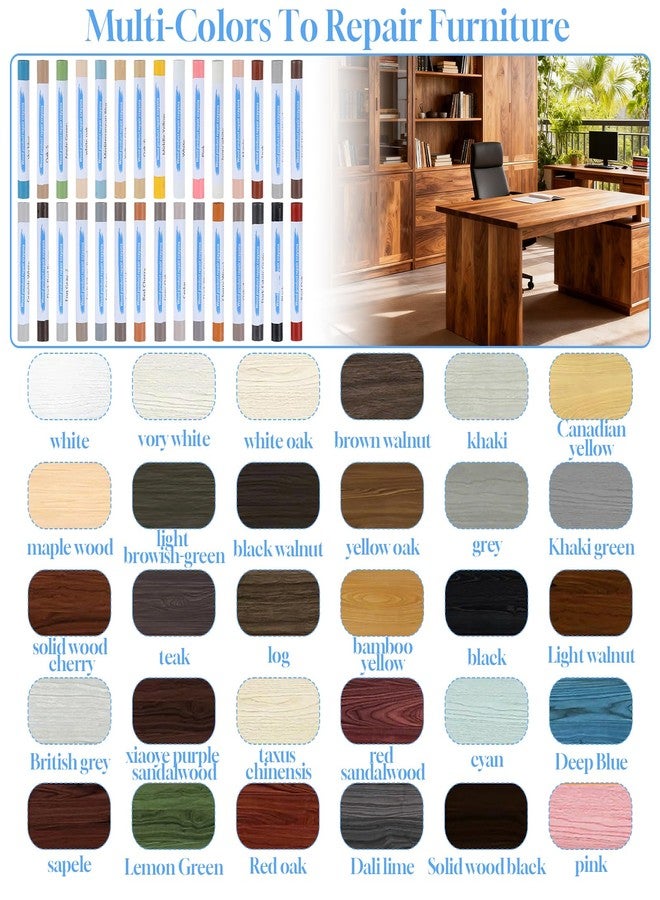 Caeuiciw 30+2Pieces Wood Filler Sticks, 30 Colos Wood Filler Putty Wax Crayons Furniture Repair Kit Putty Stick for Baseboard Cabinets Furniture Floors(with 2 Scrapers) - Image 4
