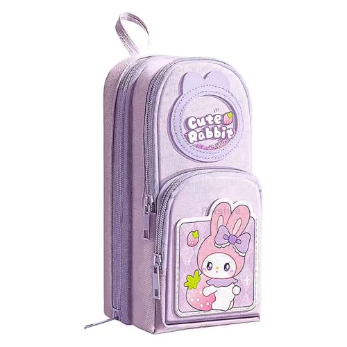 Parshya 6 Layer with 3 Compartment Premium Canvas Pencil Pouch for School Girls and Boys, Cute Aesthetic Stationery Items Kit Case, Large Capacity Stationary Pencil Box for Kids Gifts - Image 1