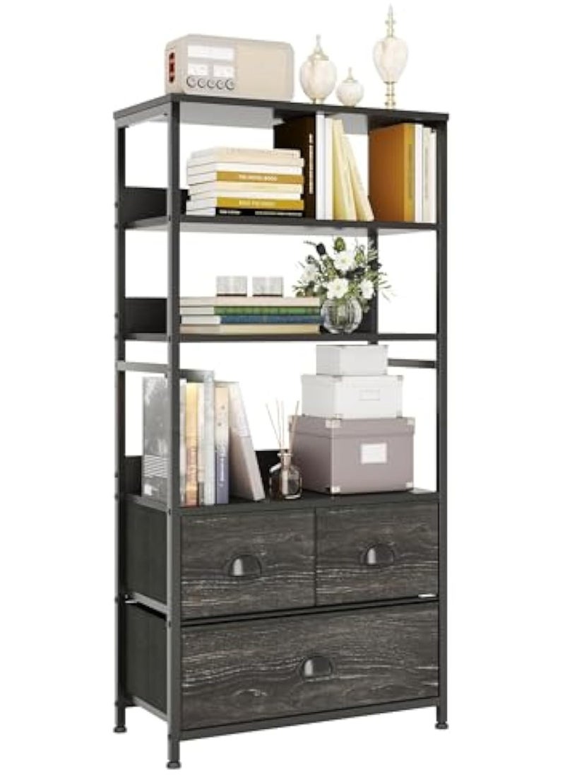 Apexll Multi-Functional 4-Tier Bookshelf with 3 Fabric Storage Drawers, Metal Frame & Wooden Top – Open Shelf & Storage Cabinet Combo for Living Room, Bedroom, Office, Kitchen  - Image 1