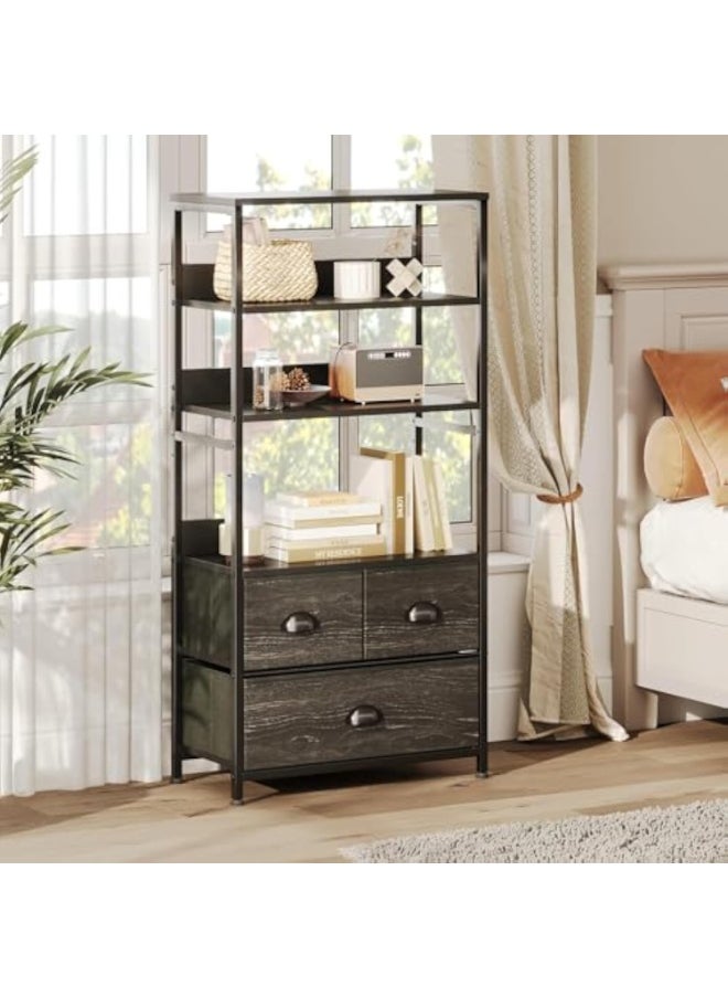 Apexll Multi-Functional 4-Tier Bookshelf with 3 Fabric Storage Drawers, Metal Frame & Wooden Top – Open Shelf & Storage Cabinet Combo for Living Room, Bedroom, Office, Kitchen  - Image 2