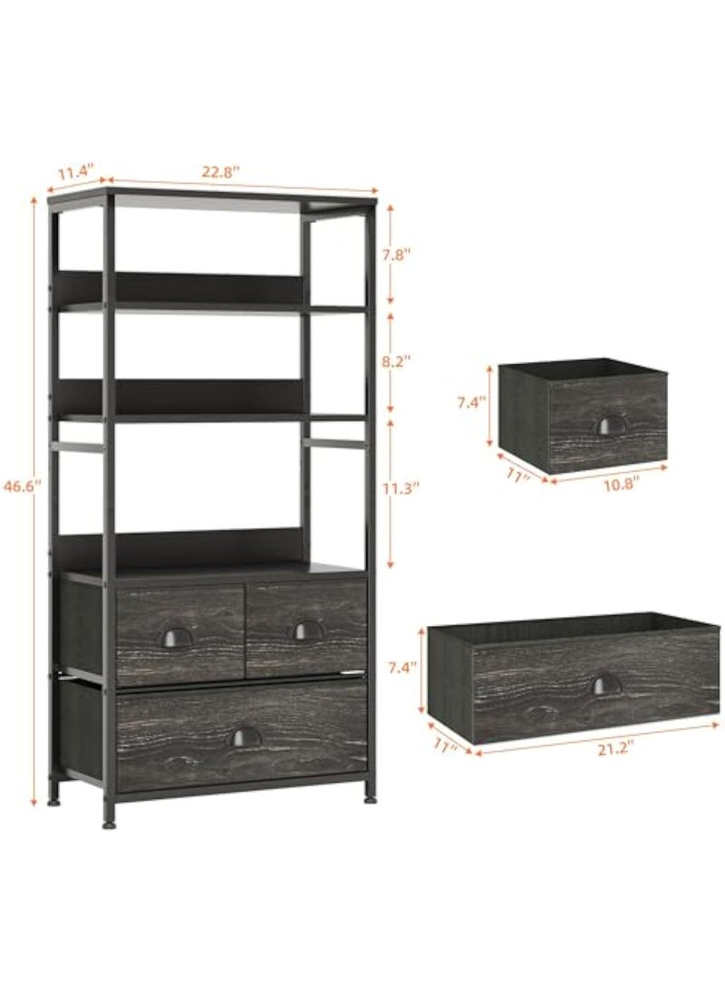 Apexll Multi-Functional 4-Tier Bookshelf with 3 Fabric Storage Drawers, Metal Frame & Wooden Top – Open Shelf & Storage Cabinet Combo for Living Room, Bedroom, Office, Kitchen  - Image 3