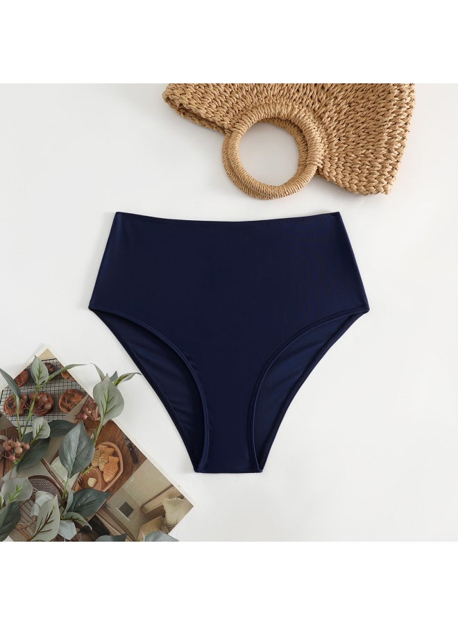 إسكدنيا سراويل سباحة نسائية بلون سادة وخصر عالي ومطاط بي سراويل سباحة أوروبية وأمريكية - اللون: أسود - - Image 2