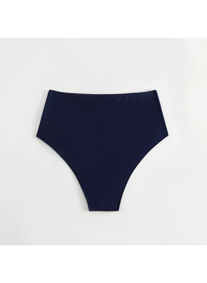 إسكدنيا سراويل سباحة نسائية بلون سادة وخصر عالي ومطاط بي سراويل سباحة أوروبية وأمريكية - اللون: أسود - - Image 3