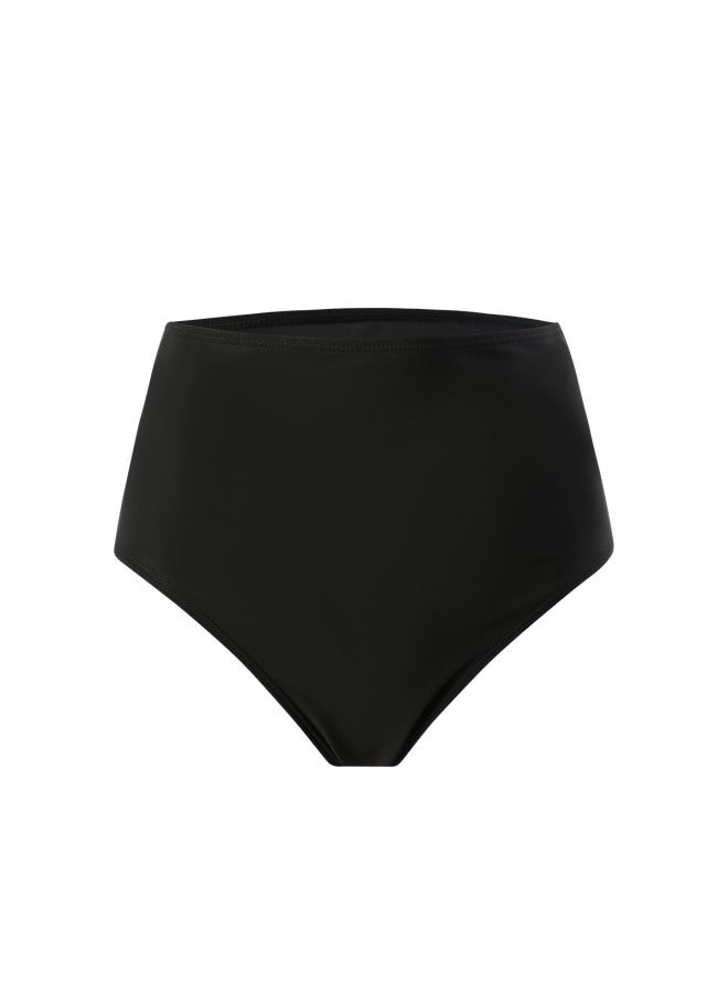 إسكدنيا سراويل سباحة نسائية بلون سادة وخصر عالي ومطاط بي سراويل سباحة أوروبية وأمريكية - اللون: أسود - - Image 5
