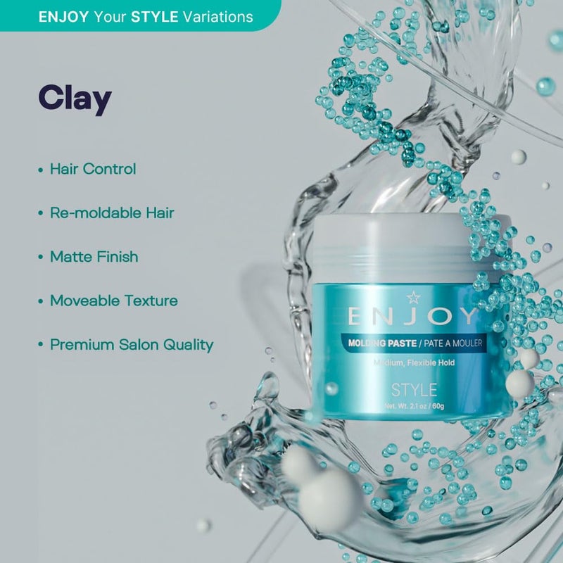 ENJOY Clay, Non-Greasy Paste, Flexible Texture and Hold, Color Safe, Anti Frizz Hair Products, Hair Styling Cream, Hair Styling Products - 2.1 Oz - Image 2