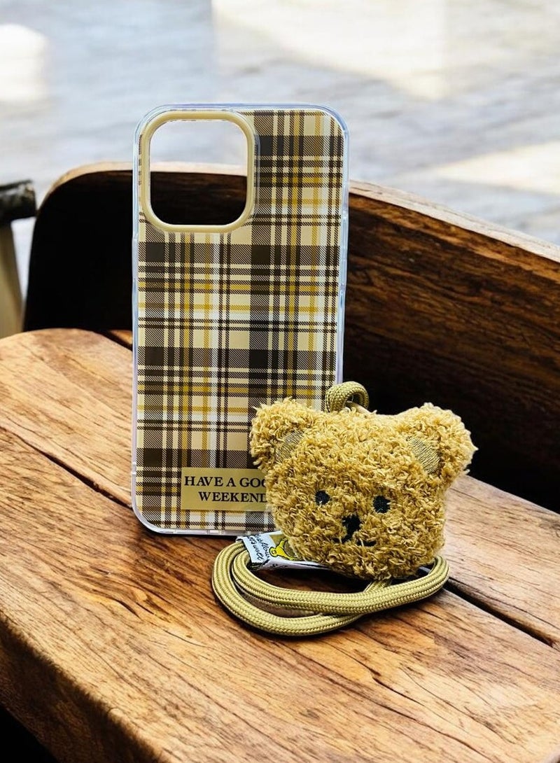 Generic Protective Case With Teddy Bear Medallion – Stylish Back Cover For IPhone 16 Pro Max – Brown - Image 4