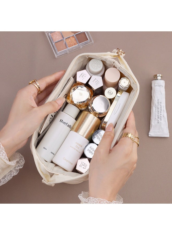 حقيبة مكياج من الجلد الصناعي، حقيبة مستحضرات تجميل للسفر، حقيبة يد محمولة، حقيبة أنيقة على الطراز الفرنسي تستحق النشر على إنستغرام (لون وردي فاتح) - Image 5