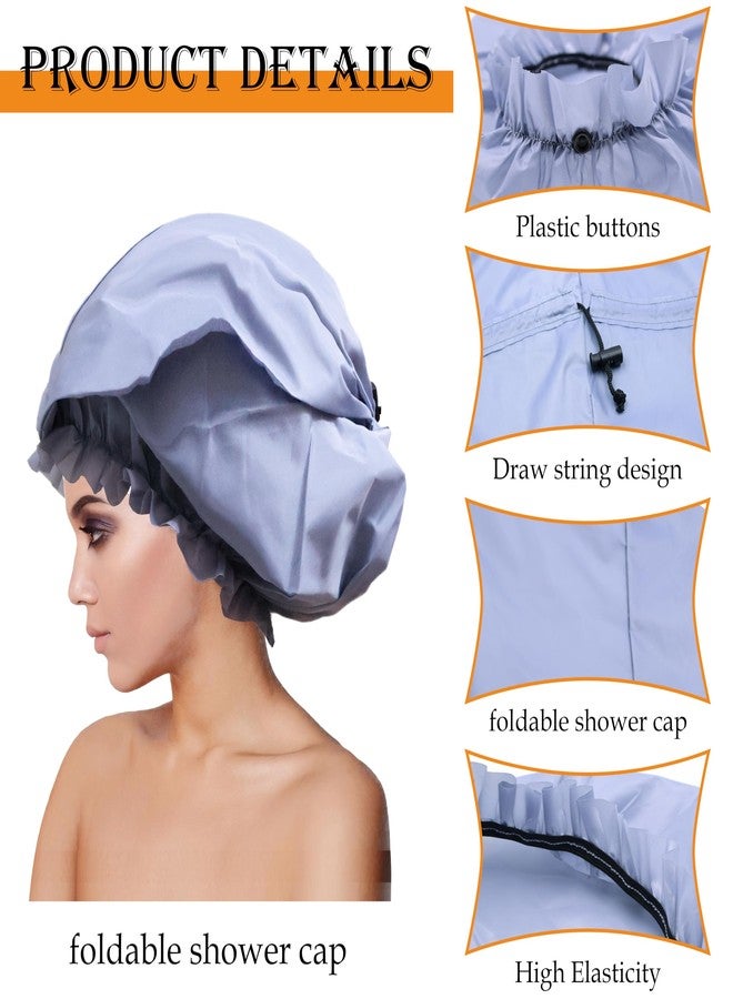 Drokenle Large Shower Caps for Braids, 2 PCS Waterproof Shower Caps for Women Long Hair, Reusable Large Size Bath Caps Hair Bonnets for Thick Curly Hair, Locs, Twist Braids, Dreadlocks (Black, Grey) - Image 2