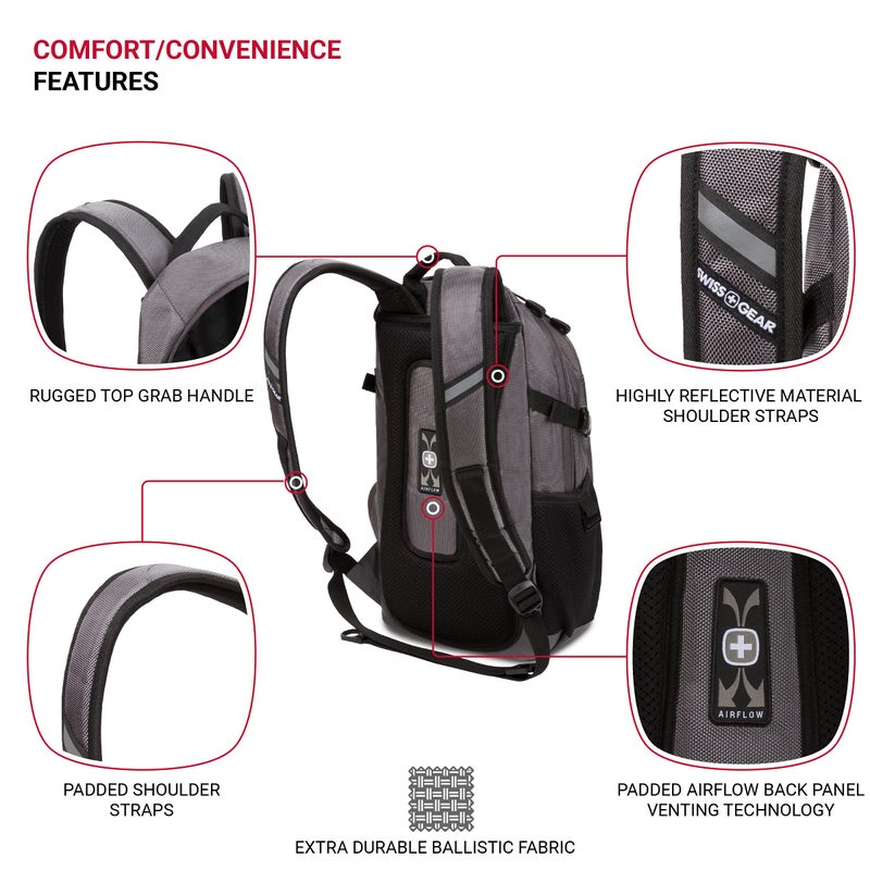 SWISSGEAR حقيبة ظهر سويس جير 3598 ضيقة، رمادية باليستيك، 18 إنش - Image 2