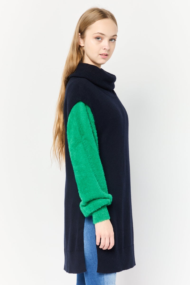 Phase Eight Women Turtle Neck Textured Sleeveless Tunic Sweater, Dark Navy - Image 3