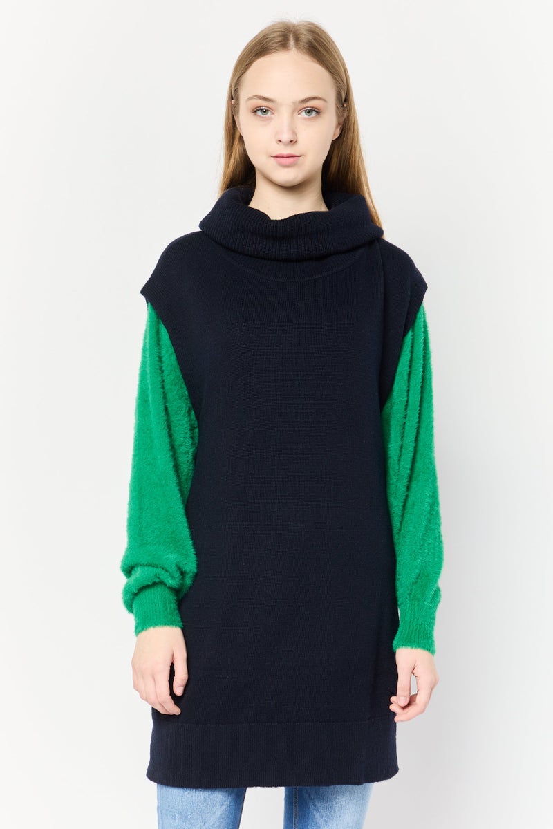 Phase Eight Women Turtle Neck Textured Sleeveless Tunic Sweater, Dark Navy - Image 1