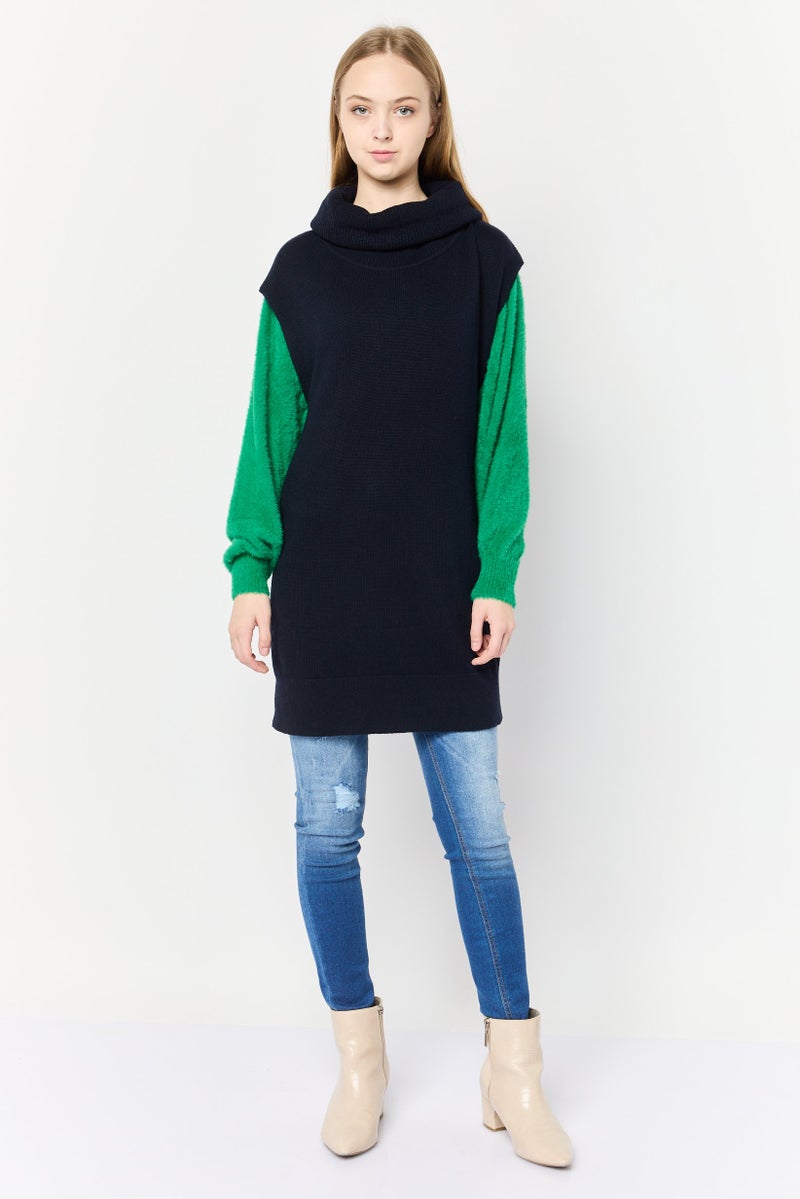 Phase Eight Women Turtle Neck Textured Sleeveless Tunic Sweater, Dark Navy - Image 2