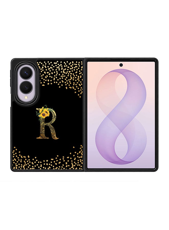 Stylizedd Rugged Case for Samsung Galaxy Z Fold8- Slim Fit Hybrid Rubber Cover Sunflower Monogram - R (Black)