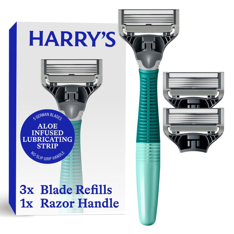 Harry's طقم الحلاقة الأصلي من هاري للرجال - مقبض ماكينة الحلاقة و 3 خراطيش شفرات حلاقة بديلة - هندسة ألمانية - حكيم - Image 1
