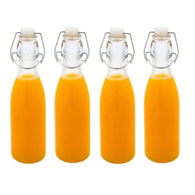 FLIP TOP GLASS BOTTLECLASSIC SWING WITH LIDSCLEAR GLASS BEER BOTTLES FOR BEVERAGES OILVINEGARBEERWATERSODAKEFIR AND SECOND FERMENTATION ROUND PACK OF 4