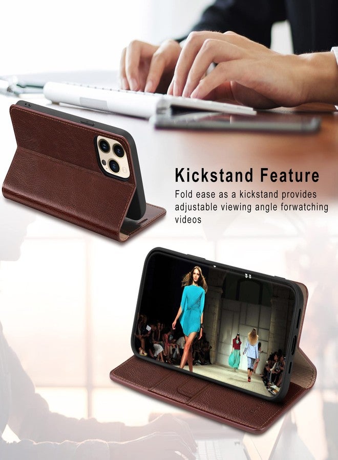 Belemay Case for iPhone 14 Pro Max Case Wallet-Genuine Leather Flip Phone Case-RFID Blocking Card Holders-Shockproof TPU Shell Folio Cover Women Men Compatible with iPhone 14 Pro Max (6.7-inch) Brown - Image 4