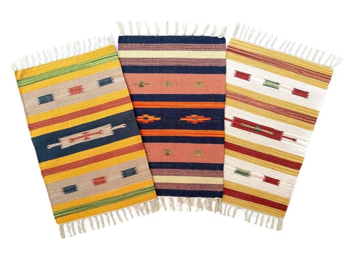 COTTON TRADITIONAL DESIGN SMALL RECTANGULAR DOOR MAT COMBO (MULTICOLOUR, 40X60CM) - 5PC AND 3PC