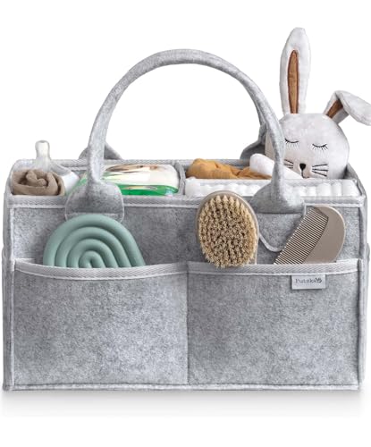 PUTSKA Baby Diaper Caddy Organizer Nursery Storage Basket for Diaper Station Baby Basket Shower List and Registry Gift MustHaves Newborn Essentials Nursery Decor for Boy or Girl Grey XL - Image 1