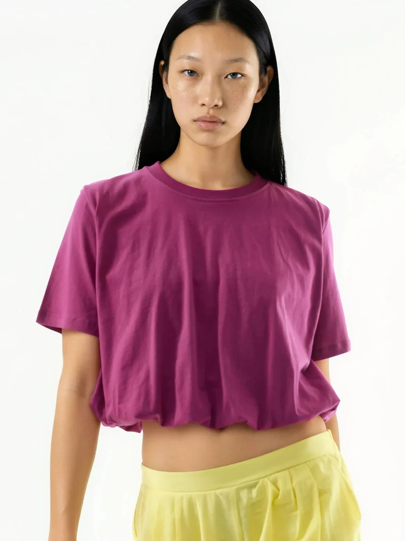 Busem BUSEM Crew Neck Crop Blouse with Elastic