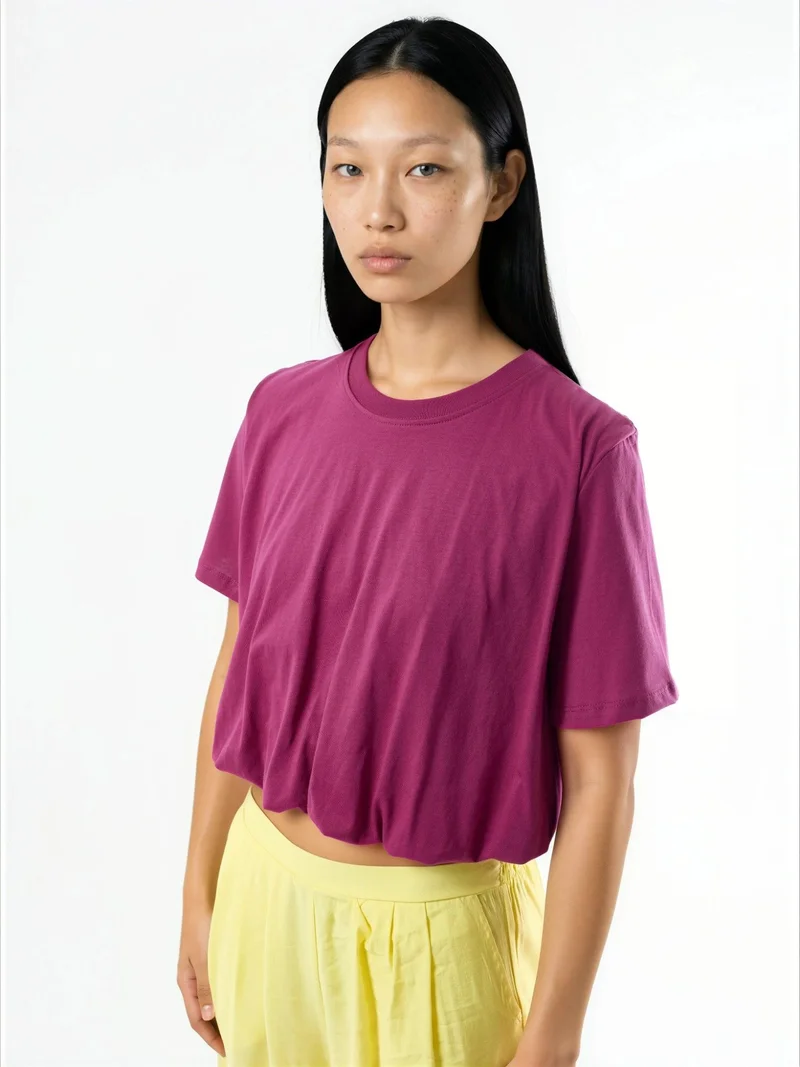 بوسيم BUSEM Crew Neck Crop Blouse with Elastic