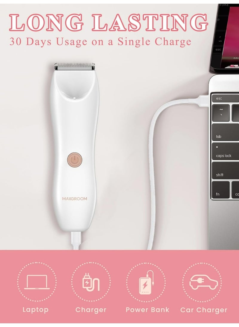 MAXGROOM Bikini Trimmer for Women, Intimate Grooming Ceramic Blades for DIY Styling, Waterproof Electric Razor for Pubic Hair ladies Body Legs Underarms - Image 2